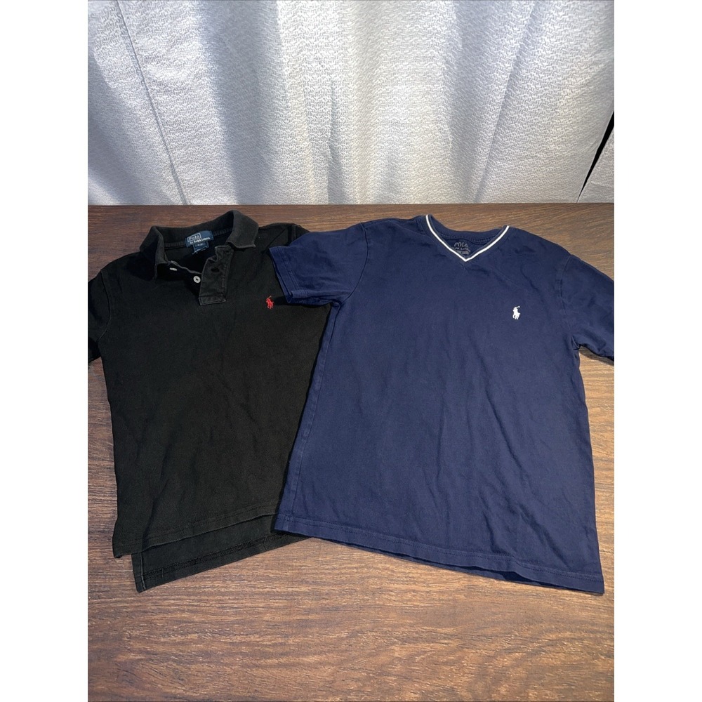 Polo Ralph Lauren Boys Youth Size Small Lot Of 2 Short Sleeve Shirts Black Navy
